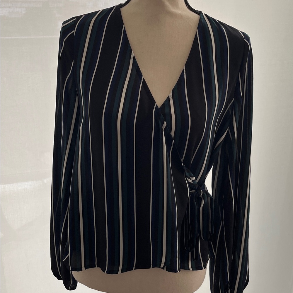 Express Black and Blue Striped Top